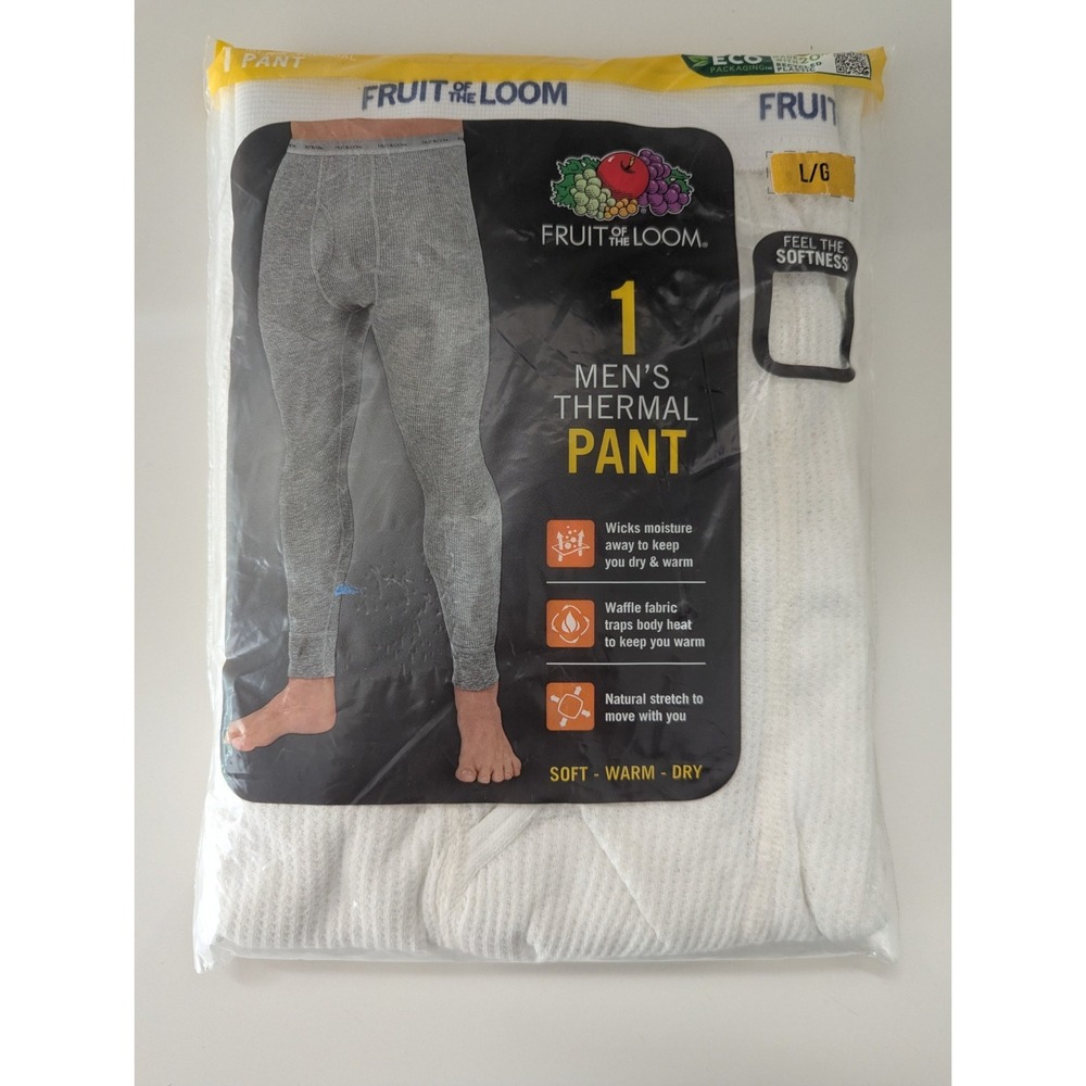 NEW Fruit of Loom Men's Waffle Thermal Pants Bottoms Long Underwear White Size L